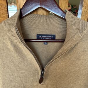 Roundtree & Yorke Men’s Long Sleeve Henley 1/4 Zipper Brown XL